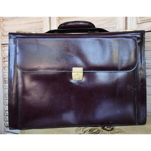 Vtg RKS Burgundy Top Grain Leather Hard Briefcase Portfolio Case Professional